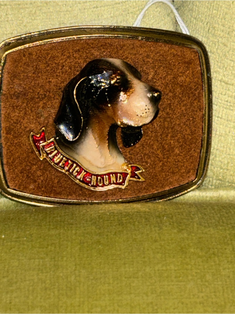 Vintage 1979 Bluetick Hound Belt Buckle Raintree Brass/Suede 3D Art Pre-owned - Picture 3 of 5